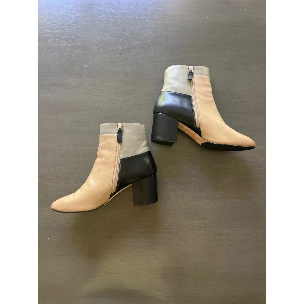 Cole Haan W08760 Grand.OS Leather Colorblock Ankle‎ Boots Beige Black Grey 8B